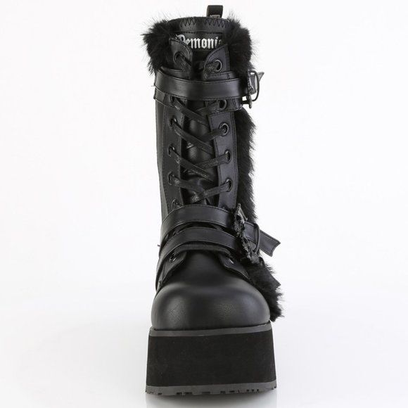Mens Platform Faux Fur Gothic Lace Up Boots - Picture 3 of 5